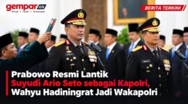Presiden Prabowo Subianto melantik Suyudi Ario Seto sebagai Kapolri dan Wahyu Hadiningrat sebagai Wakapolri di Istana Negara, Jakarta, Kamis (1/10/2026).