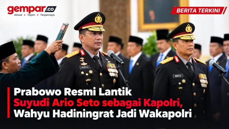 Presiden Prabowo Subianto melantik Suyudi Ario Seto sebagai Kapolri dan Wahyu Hadiningrat sebagai Wakapolri di Istana Negara, Jakarta, Kamis (1/10/2026).