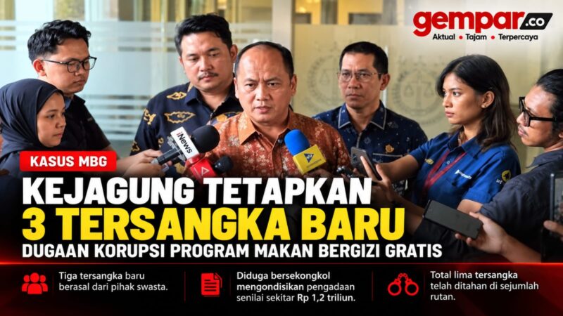 Kejagung menetapkan tiga tersangka baru dalam dugaan korupsi pengadaan program MBG senilai sekitar Rp1,2 triliun.