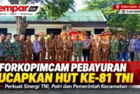 Forkopimcam Pebayuran bersama jajaran TNI dan Polri menyampaikan ucapan HUT ke-81 TNI di Kecamatan Pebayuran, Kabupaten Bekasi, Senin (5/10/2026).