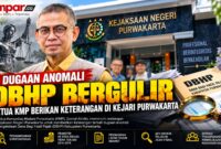 Ketua KMP Zaenal Abidin memberikan keterangan terkait dugaan anomali pengelolaan DBHP di Kejari Purwakarta.