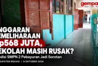 Kondisi bangunan SMPN 2 Pebayuran, Kabupaten Bekasi, menjadi sorotan di tengah anggaran pemeliharaan yang tercatat mencapai Rp568,95 juta selama 2023–2025.