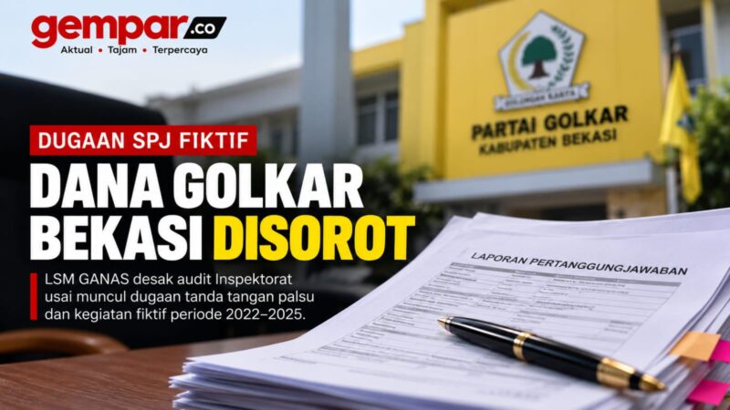 LSM GANAS mendesak audit dana Golkar Kabupaten Bekasi 2022–2025 menyusul dugaan SPJ fiktif dan pemalsuan tanda tangan pengurus.